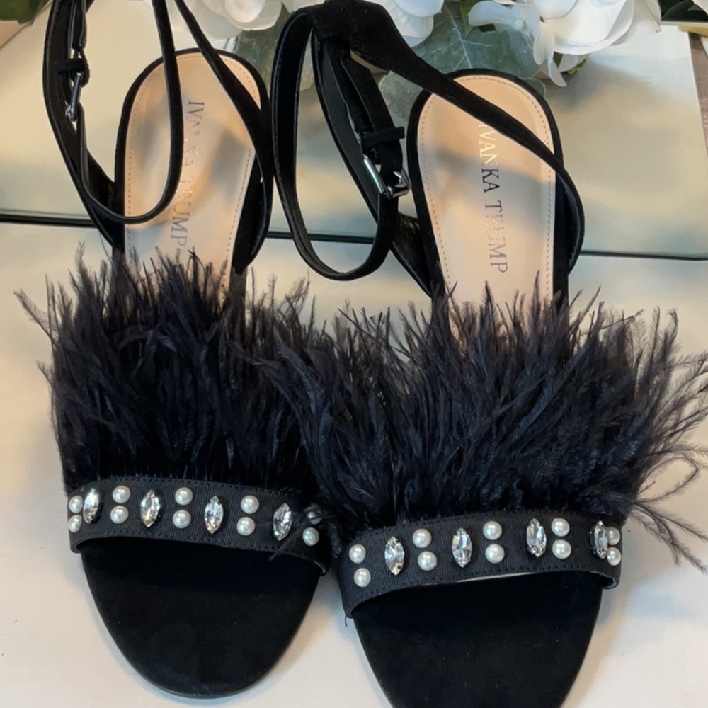 Ivanka Trump Black Stiletto Heels with Feather Embellishments - Picture 5 of 9